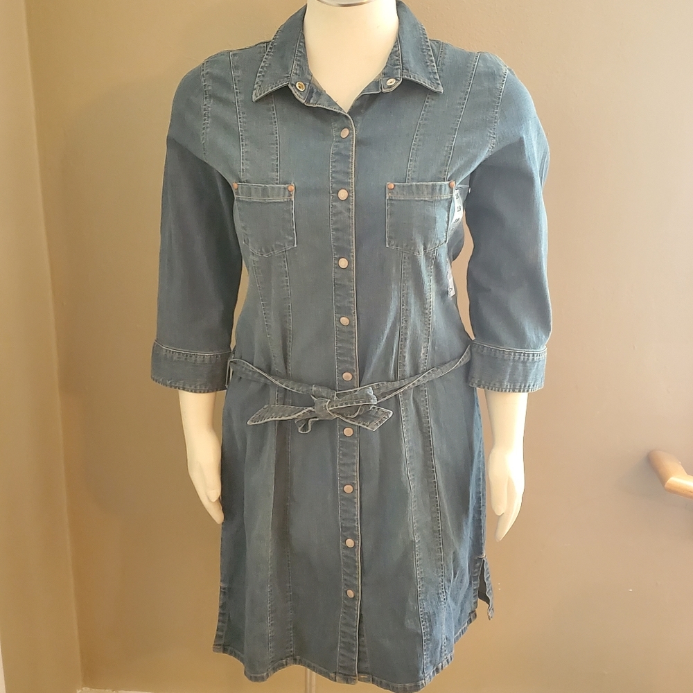 Blue jean dress with snap buttons
